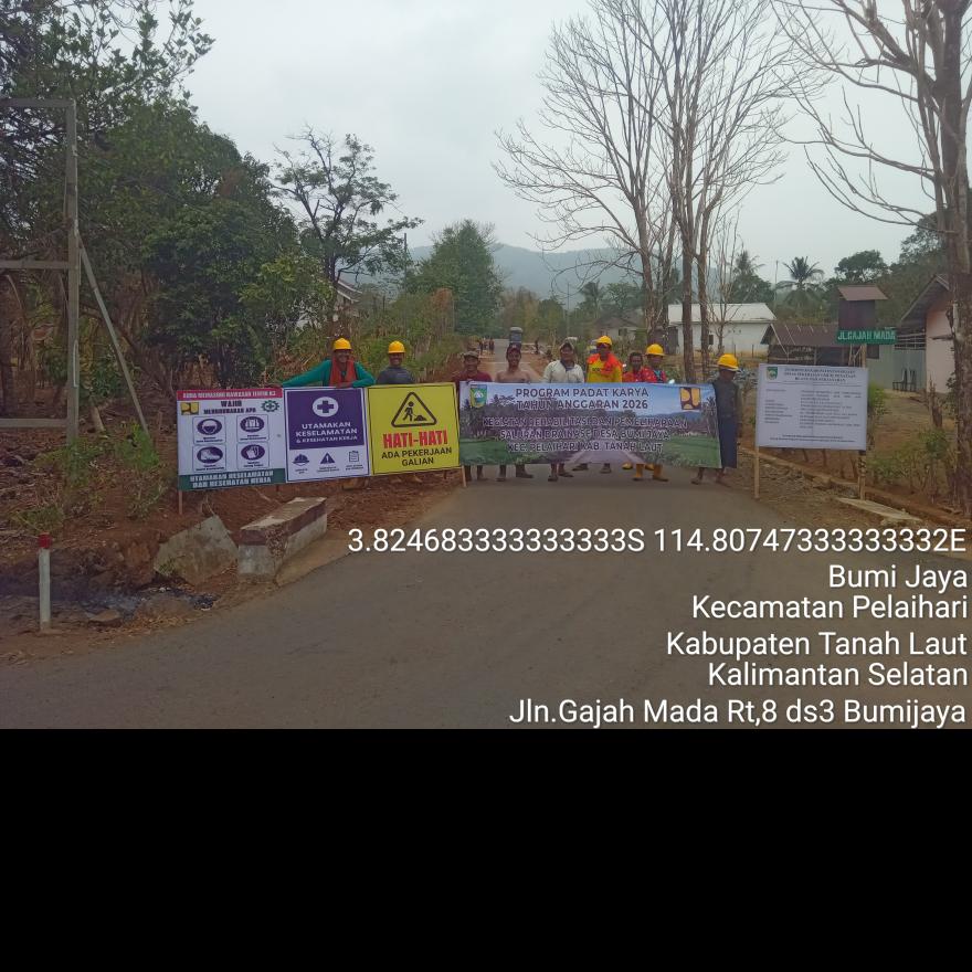 Pelaksanaan program padat karya pembangunan draenase/cuci paret  tahun 2026 desa Bumi Jaya